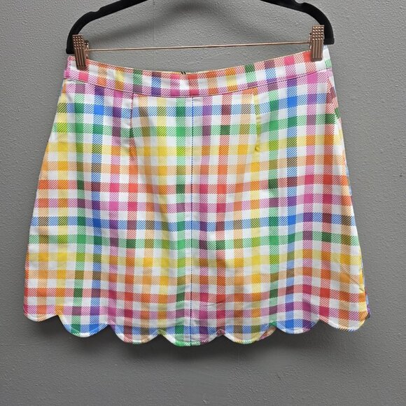 Smak Parlour Skirt Womens Large Rainbow Gingham Button Front Scallop Hem - Picture 2 of 8
